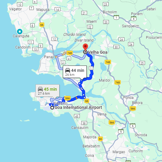 Dabolim Airport to Old Goa Route