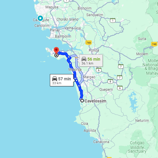 Cavelossim to Dabolim Airport Route