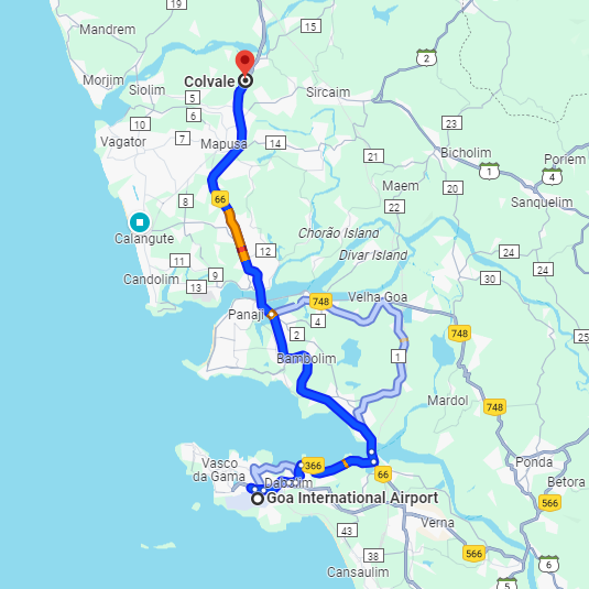 Dabolim Airport to Colvale Route