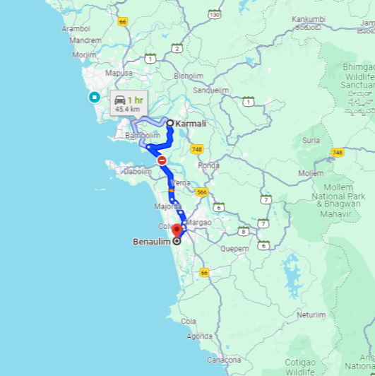 Karmali to Benaulim Route