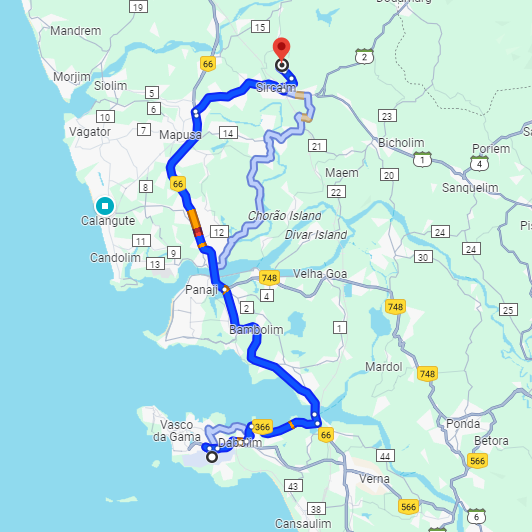 Dabolim Airport to Advualpal Route Dabolim Airport to Advualpal Route