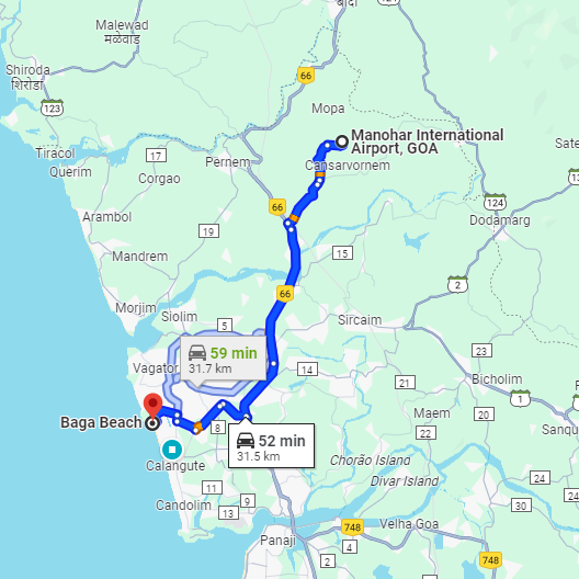 Mopa Airport To Baga Taxi Route Mopa Airport To Baga Taxi Route