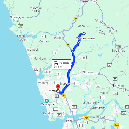 Mopa Airport to Parra Route Mopa Airport to Parra Route