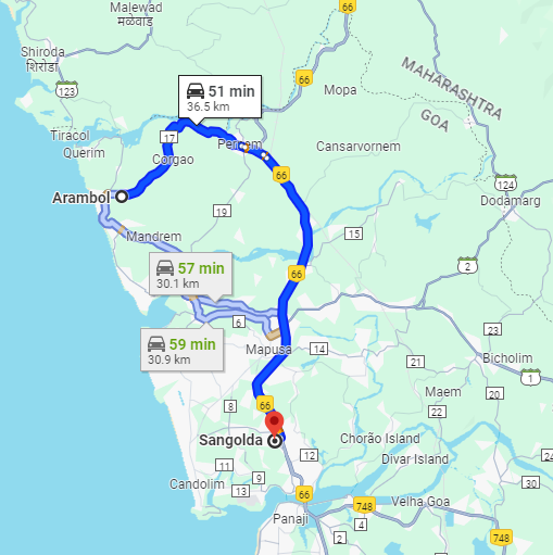 Arambol to Sangolda Arambol to Sangolda