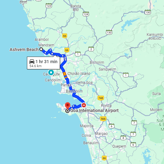 Ashwem to Dabolim Airport Route Ashwem to Dabolim Airport Route