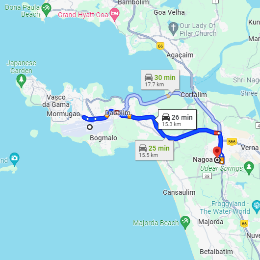Dabolim Airport to Nagoa Route Dabolim Airport to Nagoa Route