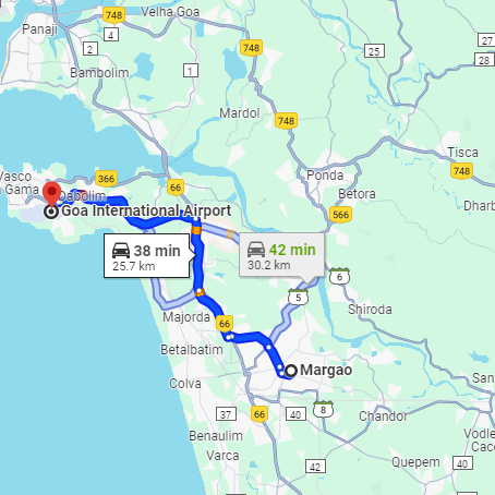 Margao to Dabolim Airport Route Margao to Dabolim Airport Route