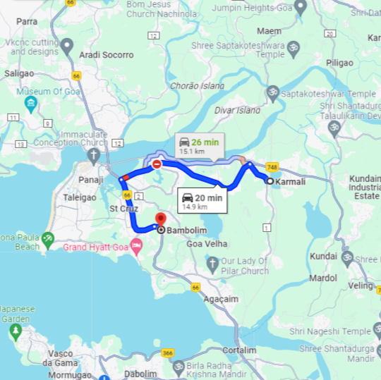 Karmali to Bambolim Route Karmali to Bambolim Route