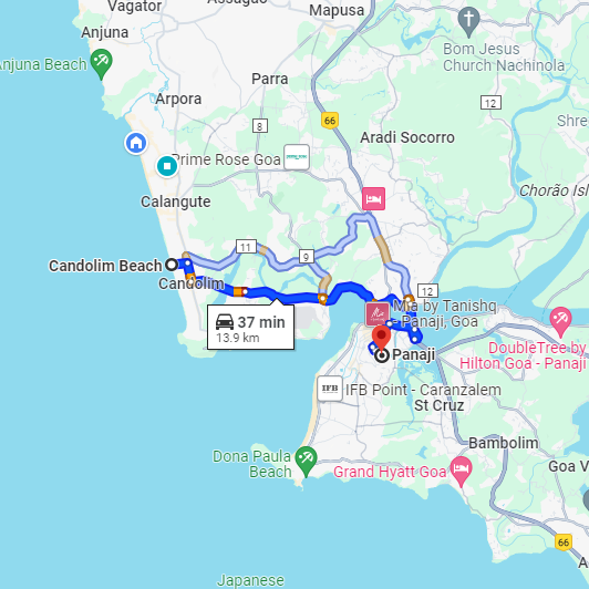 Candolim to Panjim Route Candolim to Panjim Route
