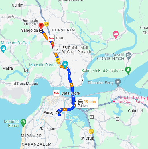 Panjim to Sangolda Panjim to Sangolda