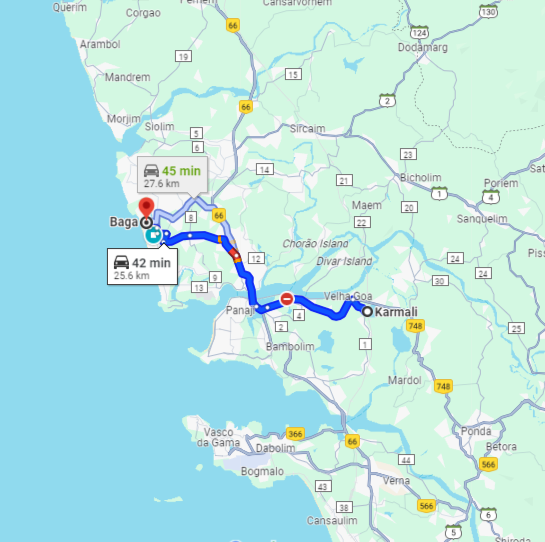 Karmali to Baga Route Karmali to Baga Route