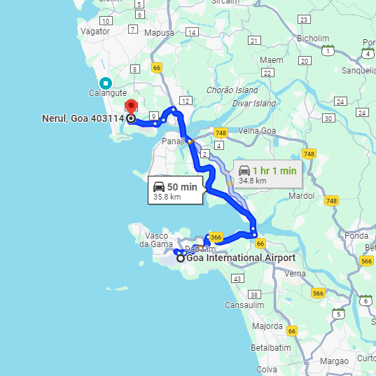 Dabolim Airport to Nerul Route Dabolim Airport to Nerul Route