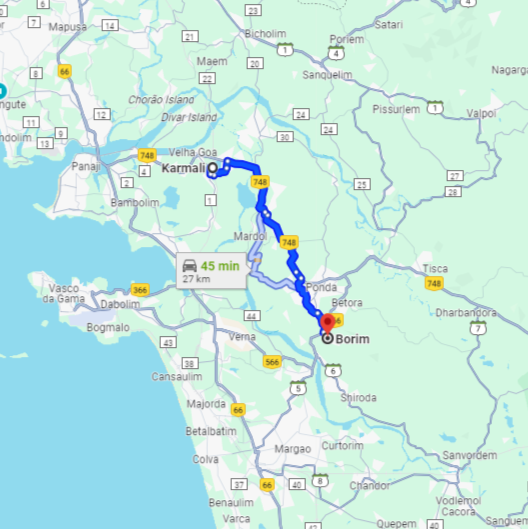 Karmali to Borim Route Karmali to Borim Route