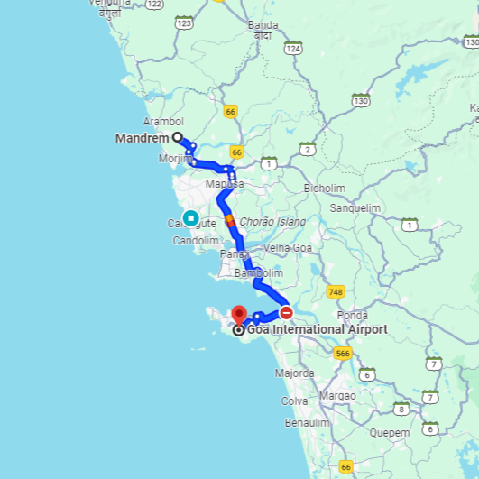 Mandrem to Dabolim Airport Route Mandrem to Dabolim Airport Route