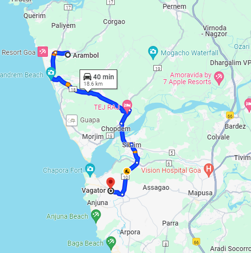 Arambol to Vagator Arambol to Vagator