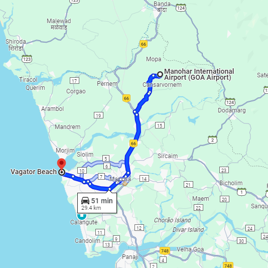Mopa Airport to Vagator Route Mopa Airport to Vagator Route