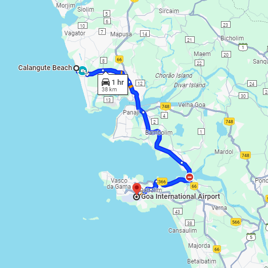 Calangute to Dabolim Goa Airport Route Calangute to Dabolim Goa Airport Route
