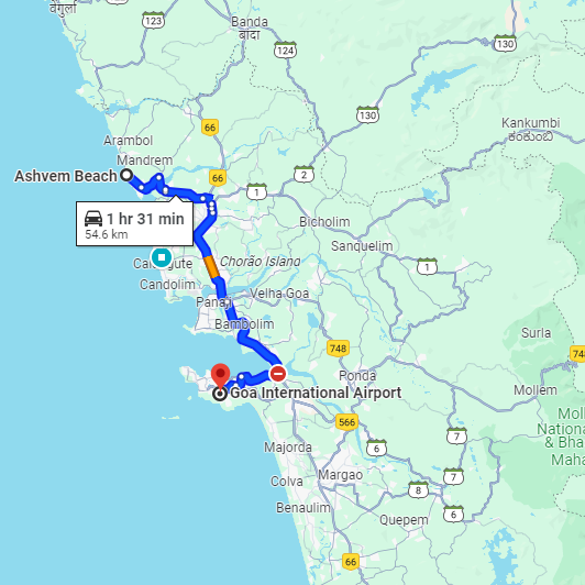 Ashwem to Dabolim Airport Route