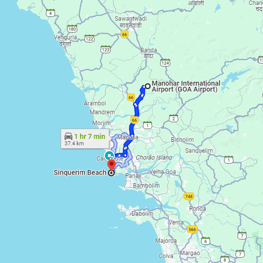 Mopa Airport to Sinquerim Route Mopa Airport to Sinquerim Route