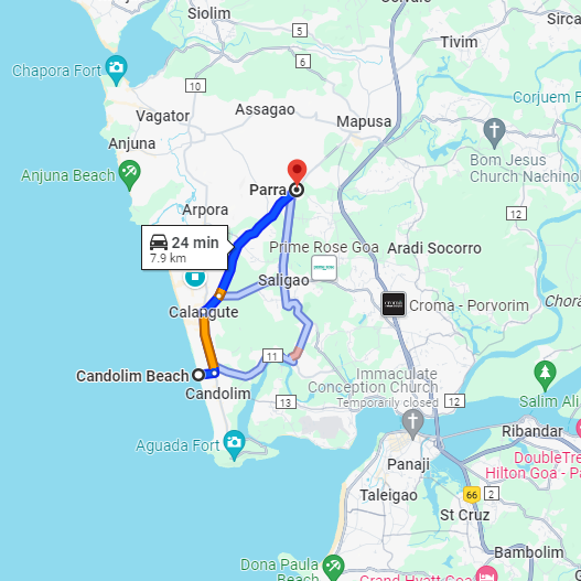 Candolim to Parra Route