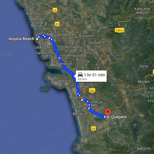 Anjuna to Quepem Anjuna to Quepem