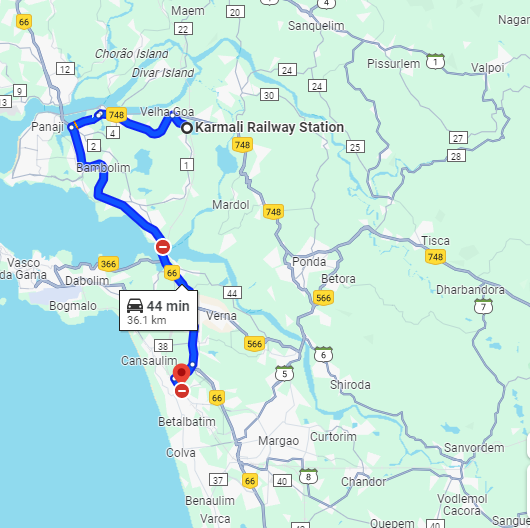 Karmali to Majorda Route