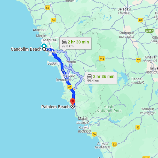 Candolim to Palolem Route