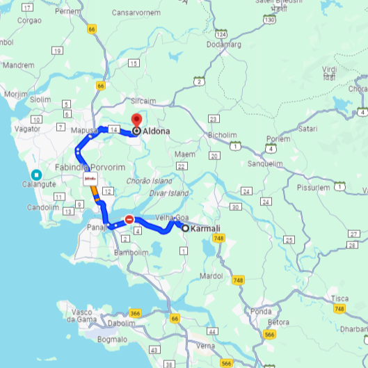 Karmali to Aldona Route