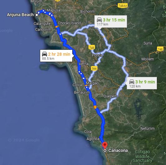 Anjuna to Canacona