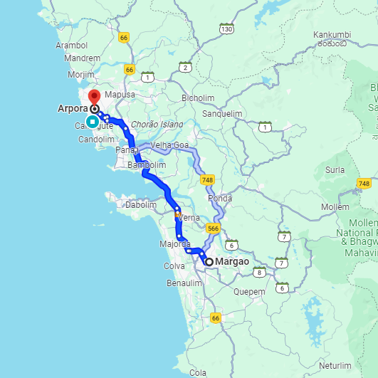Madgaon to Arpora Route