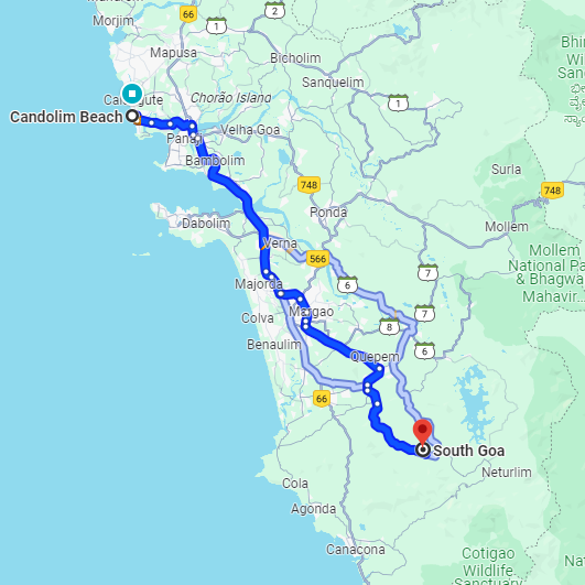 Candolim to South Goa Route Candolim to South Goa Route