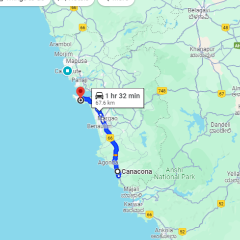 Canacona to Dabolim Airport Route Canacona to Dabolim Airport Route