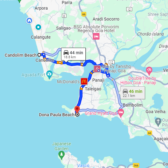 Candolim to Dona Paula Route Candolim to Dona Paula Route