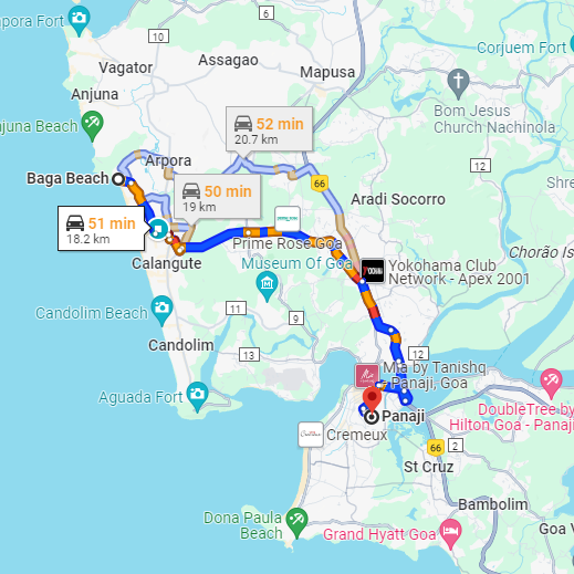 Baga to Panjim Route Baga to Panjim Route