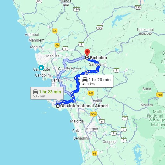 Dabolim Airport to Bicholim Route Dabolim Airport to Bicholim Route