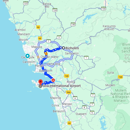 Bicholim to Dabolim Airport Route Bicholim to Dabolim Airport Route