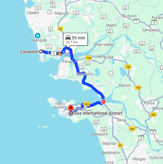 Candolim to Dabolim Airport Route Candolim to Dabolim Airport Route