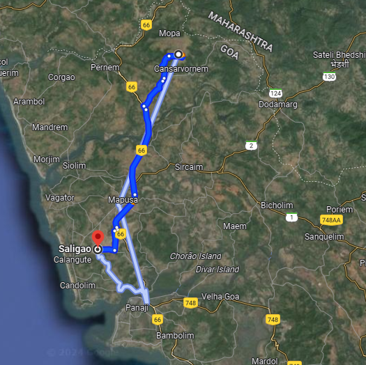Saligao to Mopa Route Saligao to Mopa Route