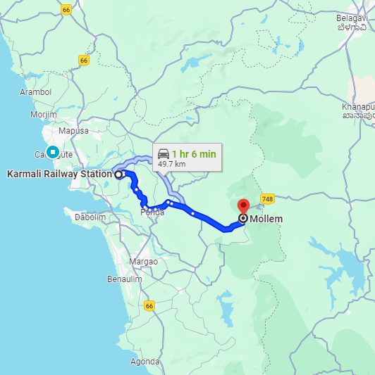 Karmali to Mandrem Route Karmali to Mandrem Route