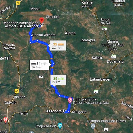 Assanora to Mopa Route Assanora to Mopa Route