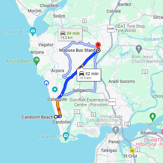 Candolim to Mapusa Route Candolim to Mapusa Route