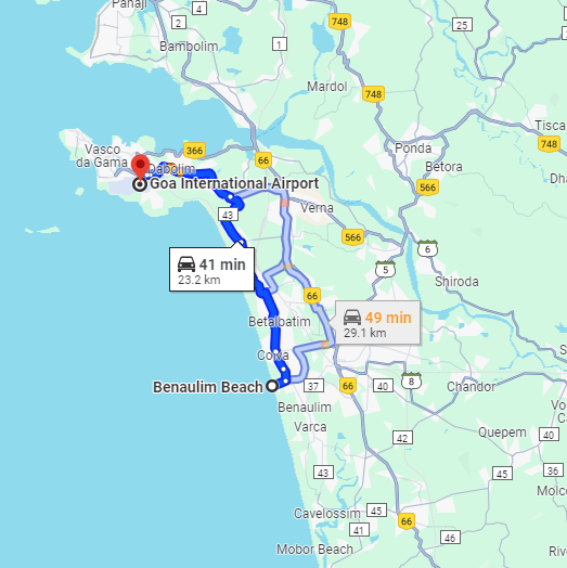 Benaulim to Dabolim Airport Route Benaulim to Dabolim Airport Route
