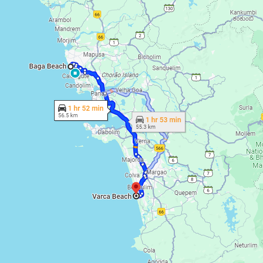 Baga to Varca Route Baga to Varca Route