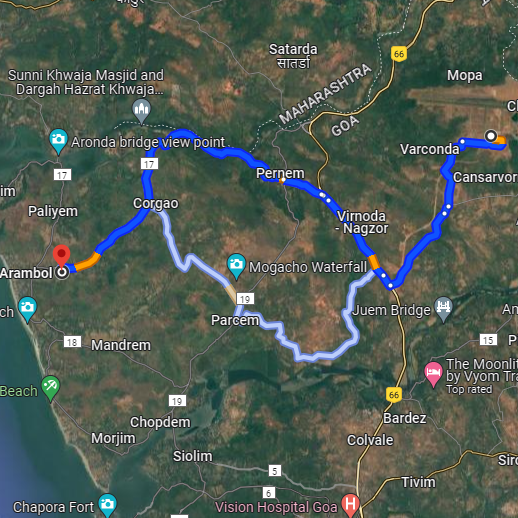 Arambol to Mopa Route Arambol to Mopa Route