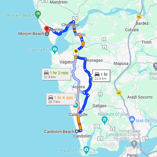 Candolim to Morjim Route