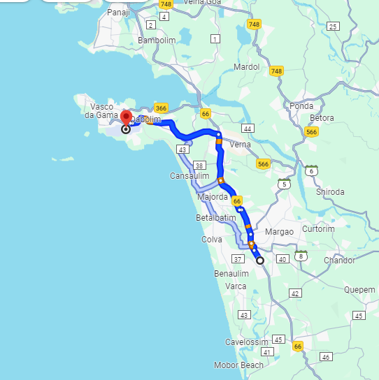 Navelim to Dabolim Airport Route Navelim to Dabolim Airport Route