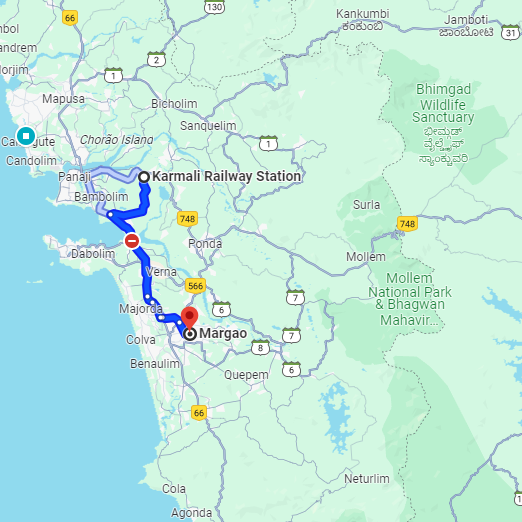 Karmali to Margao Route Karmali to Margao Route