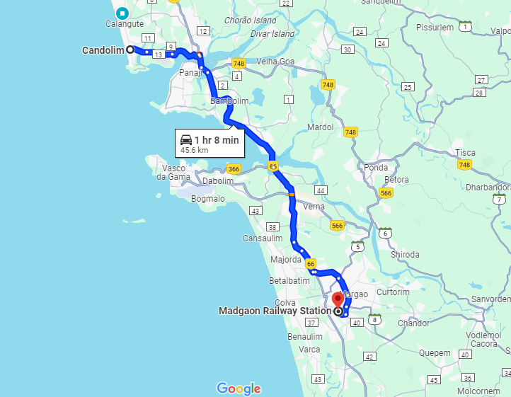 Candolim To Madgaon Taxi Route Candolim To Madgaon Taxi Route