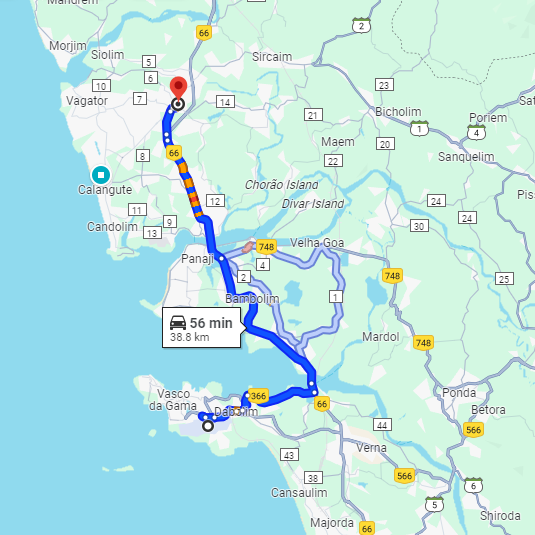 Dabolim Airport to Mapusa Route Dabolim Airport to Mapusa Route