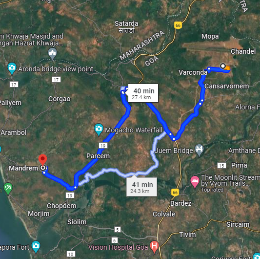 Mandrem to Mopa Route Mandrem to Mopa Route